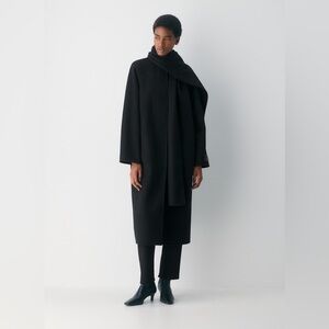 Aritzia Embrace Black Wool Scarf Coat